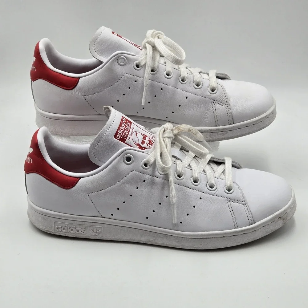 Adidas Stan Smith Shoes Mens Size 8.5 White Red Leather Low Top Sneakers EF4334
